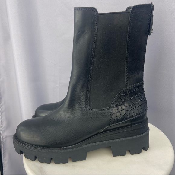 Sam Edelman Genia Smooth and Croc Effect Black Leather Chunky Heel Boot Size 7.5 - Picture 5 of 12